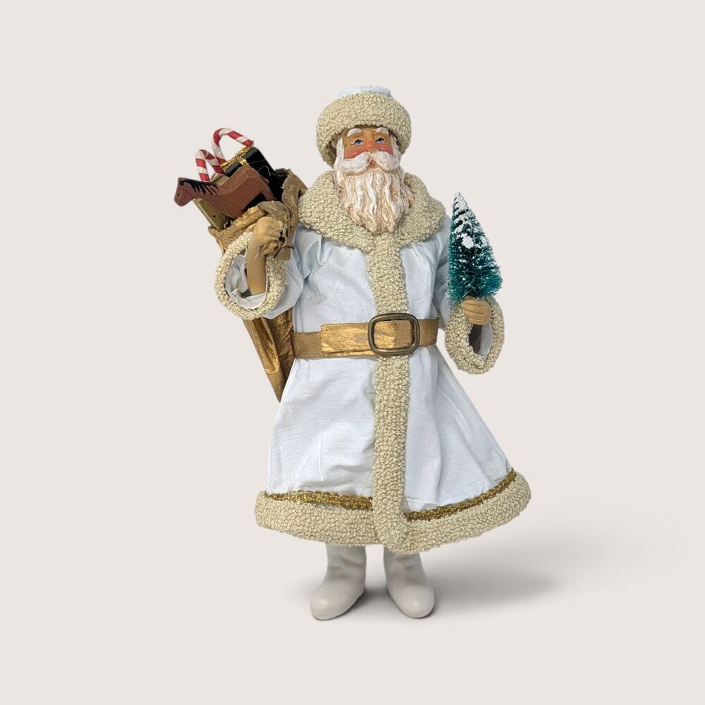 Vintage 1988 Possible Dreams Clothique Santa Figurine White Coat Christmas Decor